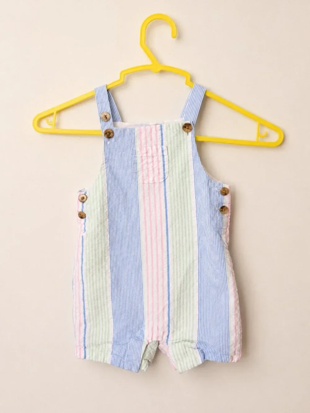 Janie and Jack Seersucker Stripe Shortall Romper 6–12 Months Pastel